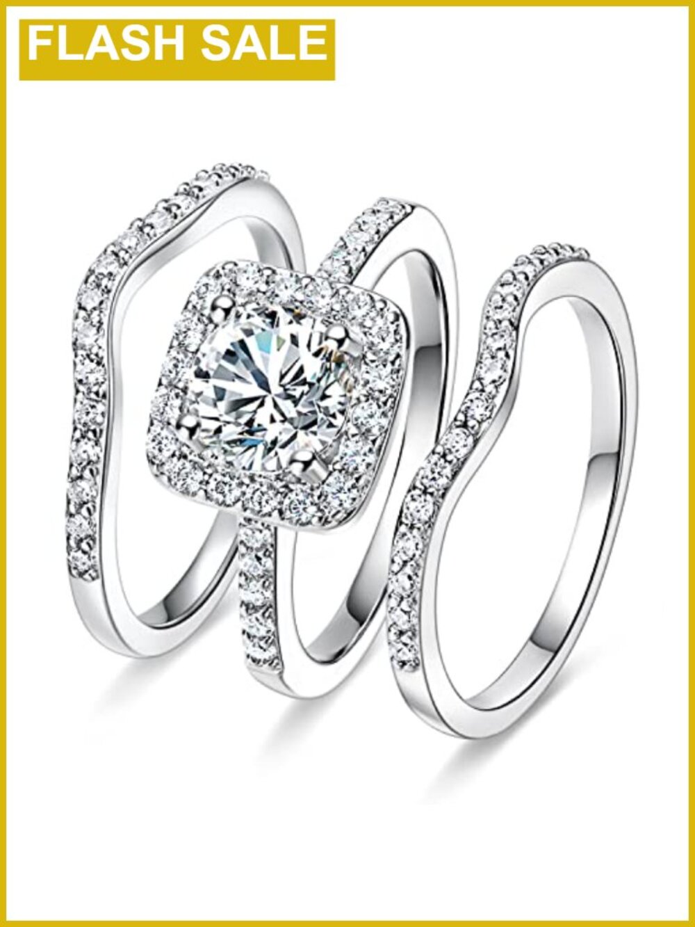 18K White Gold Plated Brass Cubic Zirconia Halo Wedding Engagement Ring